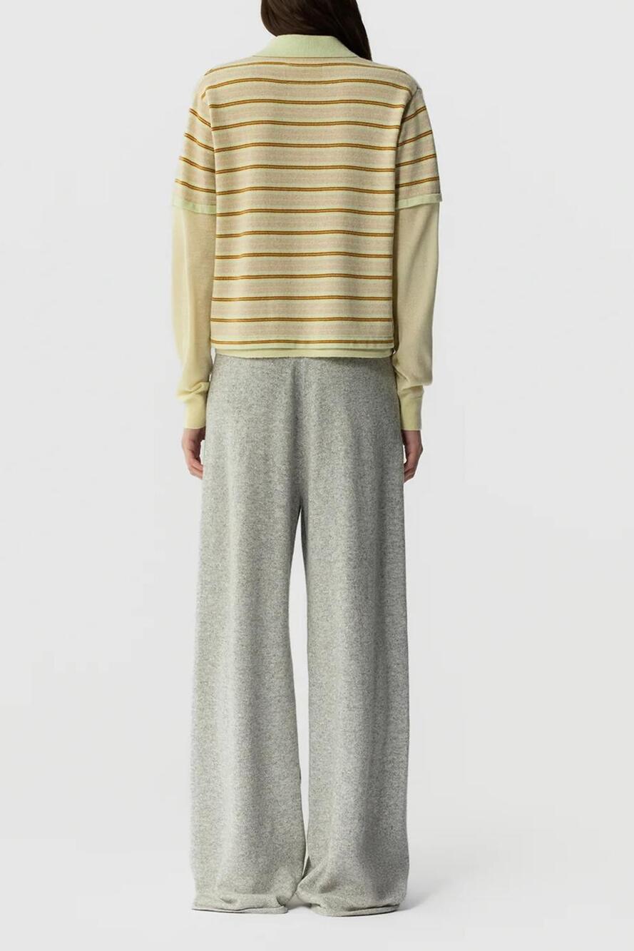 NEW GUEST IN RESIDENCE layered stripe rugby cashmere polo top in lime combo - Picture 3 of 4
